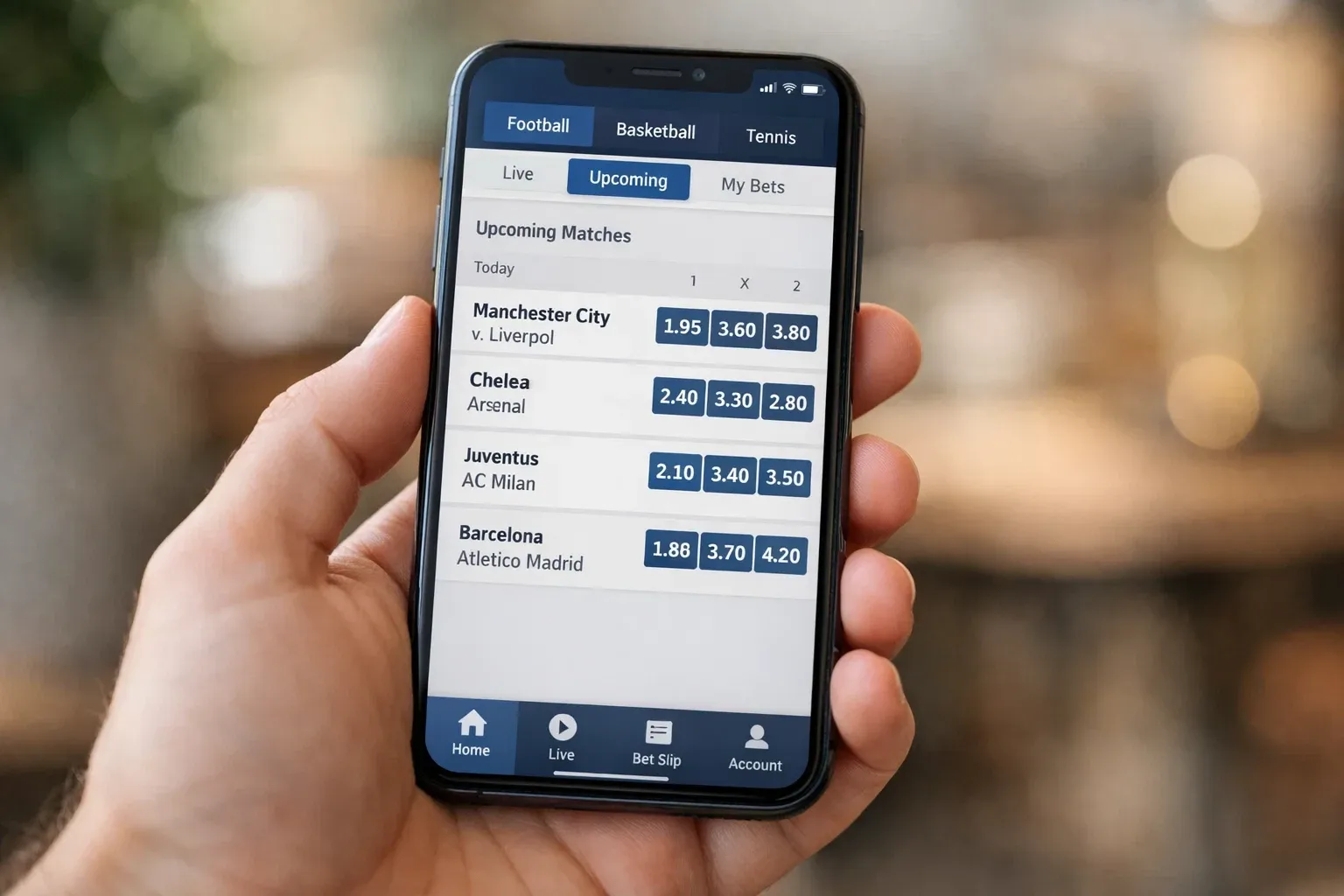 Mobiele wedden app interface op smartphone