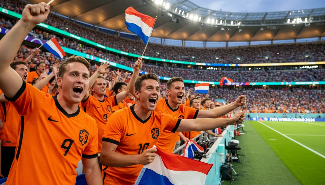 WK 2026 voetbalfans in stadion met Nederlandse vlaggen