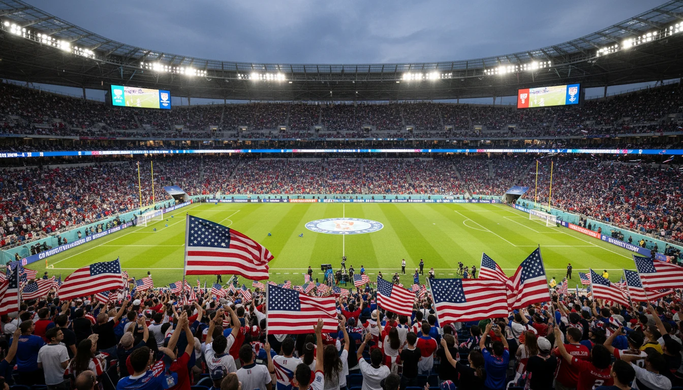 VS voetbalstadion met Amerikaanse supporters