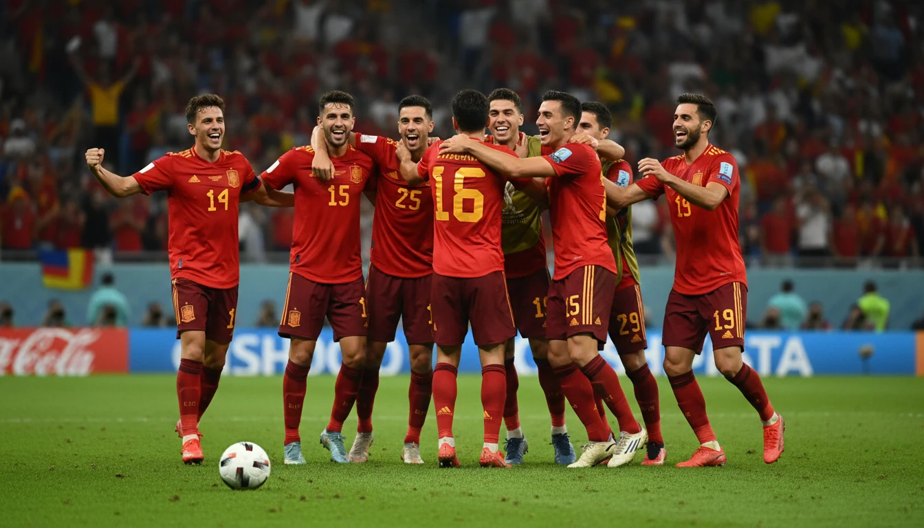 Spaans voetbalelftal viert doelpunt op WK