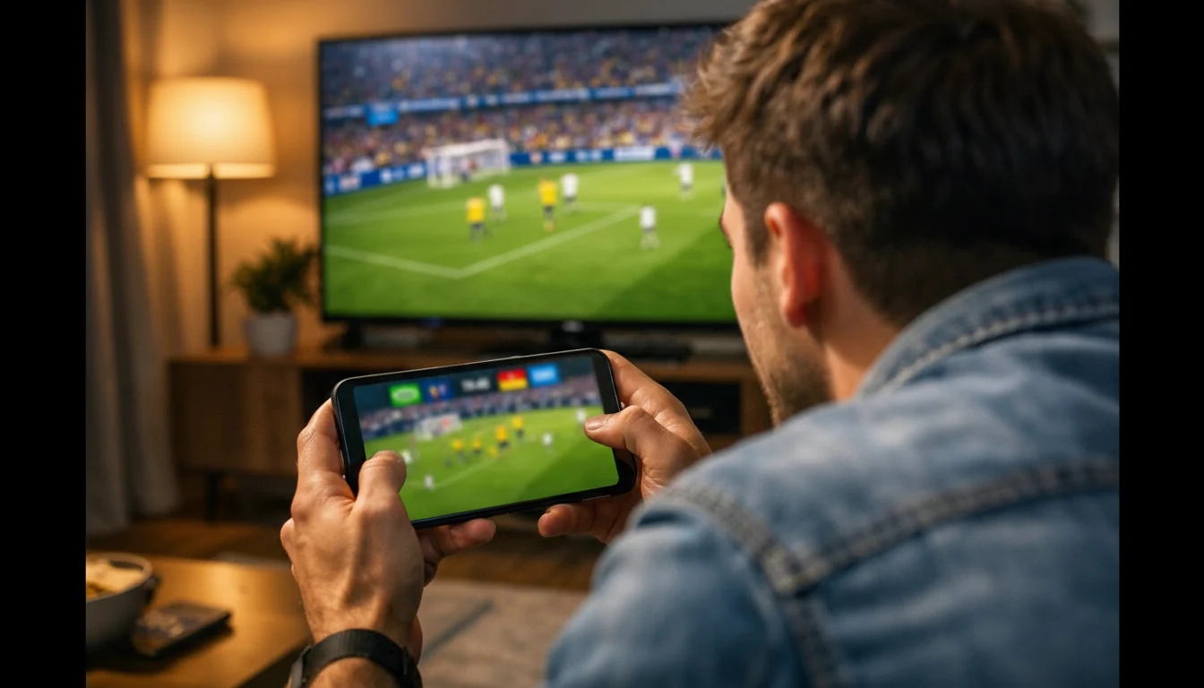 Voetbalfan volgt live WK wedstrijd op smartphone